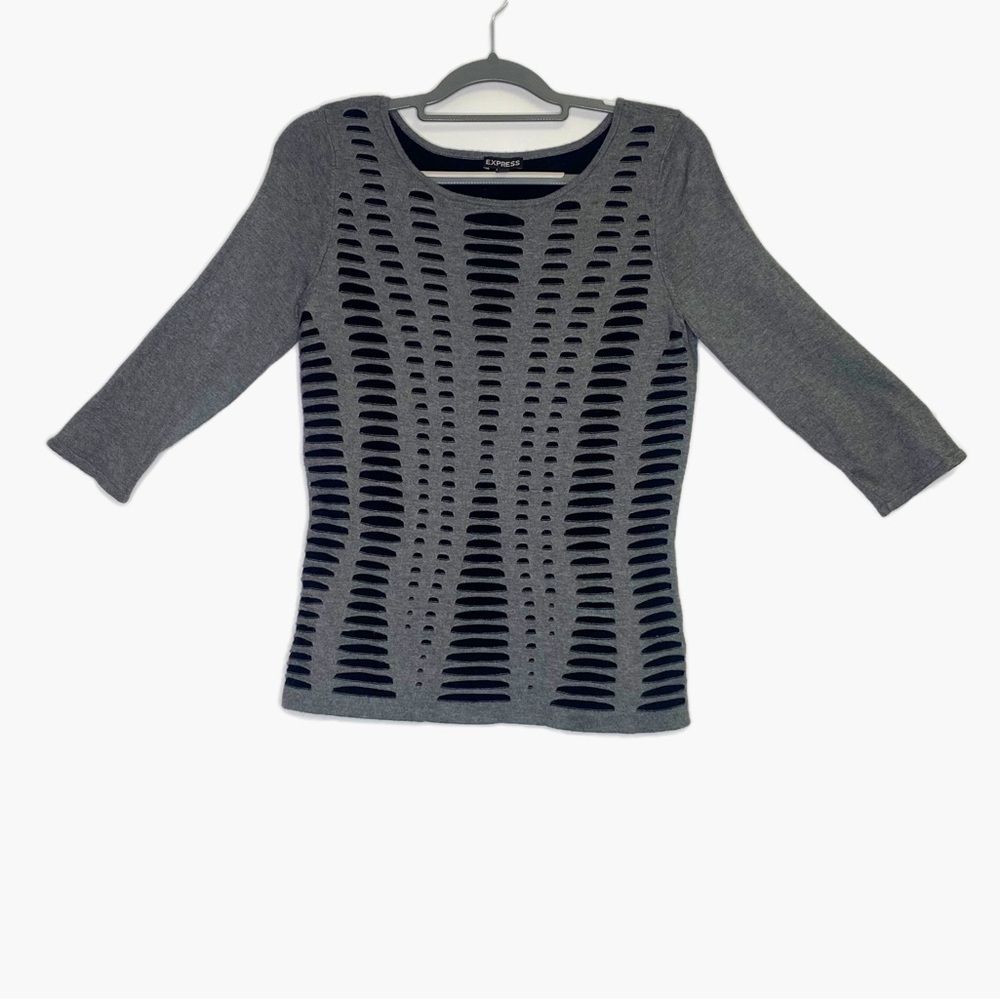Black and gray 3/4 sleeve top L Express